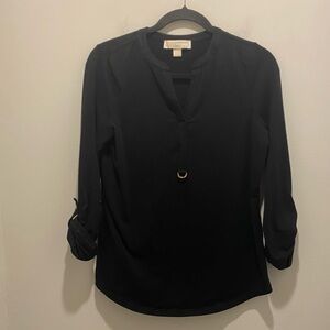 Michael Kors V-Neck Roll-Sleeve Blouse Black Women's Size S EUC Casual Career